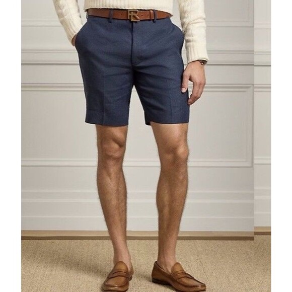 Ralph Lauren Purple Label Gregory Hand-Tailored Linen Short Chairman Navy 38 - Picture 2 of 8